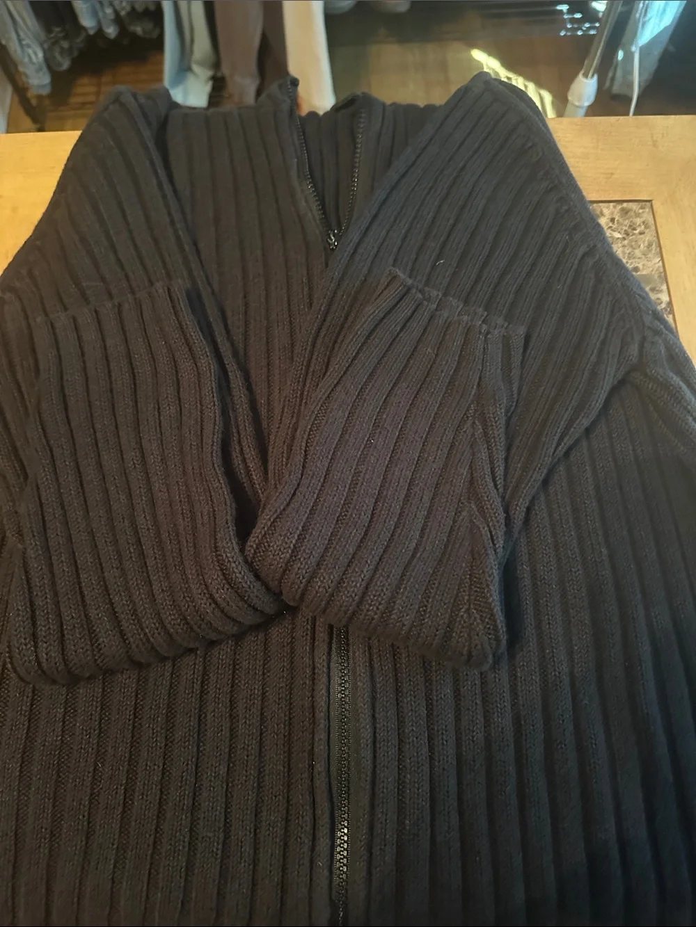 YNS Generic Black Ribbed Zip-Up Sweater